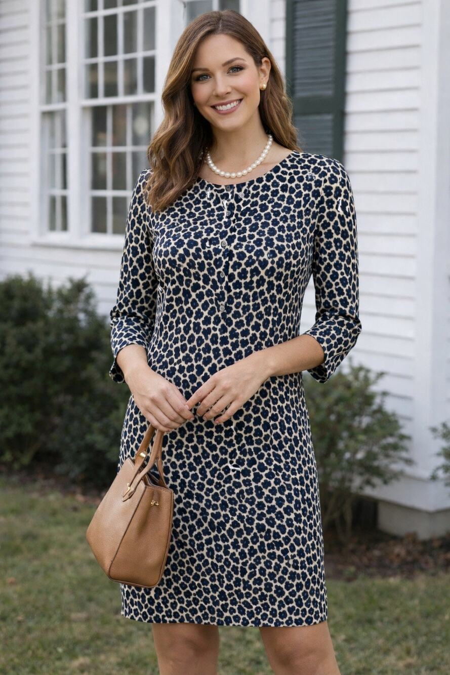 Jude Connally Cheetah Animal Print Shirt Dress Small 3/4 Sleeve Stretch